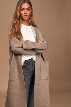 Women's Fashion Jackets | Trendy Jackets & Outerwear for Women - Lulus Chic Modest Outfits, Taupe Outfit, Oatmeal Cardigan, Knit Duster, Coat Check, Long Black Cardigan, Mom Clothes, Warm Taupe, Trendy Jackets