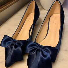 Brand New!!! Navy Blue Heels. Never Worn. They Are Gorgeous! Fitted Blue Low Heel Heels, Blue Kitten Heels For Spring Formal Occasions, Blue Kitten Heels For Spring Formal Events, Blue Kitten Heels For Spring Formal, Chic Blue Kitten Heels, Chic Blue Kitten Heels For Formal Occasions, Blue Kitten Heels, Navy Wedding Dress, Navy Blue Heels