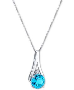 Shine brighter in the brilliance of blue topaz and diamonds on this polished white gold pendant necklace. Macy's Blue Fine Jewelry, Macy's Blue Jewelry With Diamond Accents, Macy's Blue Diamond Accented Jewelry, Macy's Blue Diamond Accent Jewelry, Classic Blue Necklace With Accent Stones, Classic Blue Necklaces With Accent Stones, Macy's White Gold Jewelry With Accent Stones, Blue Diamond Necklace With Accent Stones, Classic Blue Jewelry From Macy's