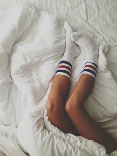 The feeling of sleeping in on Saturday morning, with no obligations to get out of bed...I've never known lol Laying In Bed, Winter Girl, The Pillow, Lazy Days, Cute Socks, Striped Socks, Happy Socks, Comfy Cozy, Red Stripe