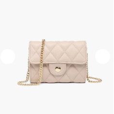 Quilted twist lock crossbody w/removable chain strap and back pocket. Colors: White, Sand, Black Back Pocket, White Sand, Chain Strap, Twist, Chain, White, Black, Color