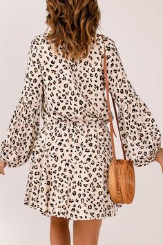 Leopard Print Shirt Mini Dress Casual Beige Long Sleeve Mini Dress, Summer Long Sleeve Mini Dress For Day Out, Casual Long Sleeve Mini Dress For Summer, Casual Long Sleeve Mini Dress For Day Out, Casual Long Sleeve Mini Dress For Brunch, Chic Relaxed-fit Mini Dress, Chic Relaxed Fit Mini Dress, Chic Mini Dress With Relaxed Fit, Casual V-neck Shirt Dress For Fall