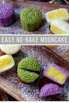 four different types of mooncakes with the words easy no - bake mooncake