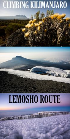 three different pictures with the words climbing kilimanjaro and lemonsho route