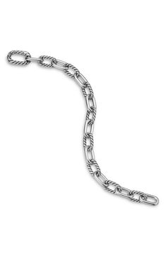 This chunky chain bracelet features alternating twisted and smooth links made of sterling silver and adds polished shine to any wrist stack. 7 1/2" length Push-clasp closure Sterling silver Imported Classic Link Chain Bracelet With Sterling Silver Clasp, Classic Sterling Silver Bracelet With Cable Chain, Sterling Silver Everyday Bracelet With Chunky Link Chain, Classic Sterling Silver Bracelet With Chunky Oval Links, Classic Chain Link Bracelet With Sterling Silver Clasp, Classic Sterling Silver Bracelet With Chunky Chain, Sterling Silver Cable Chain Bracelet With Rectangular Links, Silver Tarnish-resistant Cuban Link Bracelet For Everyday, David Yurman Box Chain Bracelet