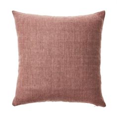 a pink pillow with a linen backing on the front and back, it has a square shape