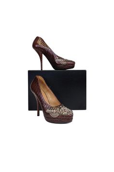 Current Boutique-Dries Van Noten - Brown Leather Pumps w/ Silver Beading Sz 9 Shoe Websites, Brown Pumps, Chic Shop, Buy Shoes Online, Dries Van Noten, Leather Pumps, Silver Beads, Diva, Clothing And Shoes