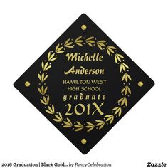 2016 Graduation | Black Gold Laurel Wreath Custom Graduation Cap Topper - personalize your graduation day with this classy mortarboard topper :) Gold Laurel Wreath, Custom Graduation Caps, 2022 Graduation, Graduation Cap Toppers, Graduation Quotes, Graduation Theme, Nursing Graduation, Graduation Ceremony, Laurel Wreath