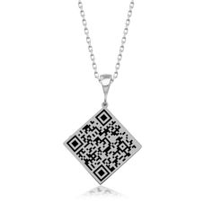 Personalized QR Code Necklace 925 Silver Pendant - enter the text under desired text, such as on our showcase picture: Selina & Mark 02/01/2020 Berlin - Phrases like "I love you to the moon and back" or "His King or Her Queen" are also possible - simply hold a QR code scanner on the window image - made of 925 silver - Chain length: 40 + 5 cm adjustable - available in silver, gold and rose gold - The price includes the QR code engraving on the front - Engraving possible on both sides - a personal Silver Etched Square Pendant Necklace, Etched Silver Jewelry For Mother's Day, Silver Necklace For Father's Day Gift, Engraved Sterling Silver Charm Necklaces For Father's Day, Laser Engraved Sterling Silver Necklace, Father's Day Engraved Sterling Silver Charm Necklaces, Engraved White Gold Necklace, Engraved White Gold Necklace For Father's Day, Father's Day Engraved Sterling Silver Charm Necklace