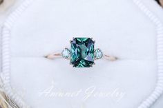 Teal Stone Engagement Ring, Engagement Sapphire Rings, Green Emerald Cut Sapphire Ring, Teal Wedding Ideas, Peacock Sapphire Engagement Ring, Unique Sapphire Rings, Sapphire Ring Engagement, Blue Green Sapphire Ring, Teal Sapphire Engagement Ring