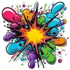 an image of colorful paint splattered on the wall and in the center is a star