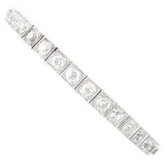 A stunning, fine and impressive antique Old cut 7.85 carat diamond and 18 karat white gold, palladium set bracelet; part of our diverse antique diamond bracelets collection. This stunning, fine and impressive antique diamond bracelet has been crafted in 18k white gold with a palladium setting. This impressive antique bracelet is composed with nineteen Old European round cut diamonds, totalling 7.85cts, individually pavé set to millegrain decorated square links. The bracelet secures with a push f Bracelets Collection, Expandable Bracelet, Set Bracelet, Antique Bracelets, White Gold Bracelet, Antique Diamond, Bracelet Collection, Diamond Bracelets, Antique Jewellery