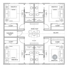 the floor plan for a three bedroom apartment with two bathrooms and an attached bathroom area