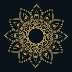 a golden flower on a black background with an intricate design in the middle and bottom corner