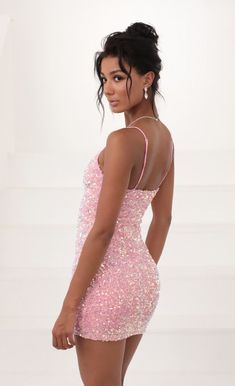 Party dresses > Iridescent Sequin Bodycon Dress in Pink Pink Sequin Dress For Prom Season And Night Out, Pink Sequin Dress For Prom, Pink Sparkling Dress For Homecoming, Pink Mini Bodycon Dress For Prom, Pink Mini Bodycon Dress For Prom Season, Glamorous Pink Sequin Fabric For Party Season, Glamorous Pink Sequin Dress For Prom, Glamorous Pink Sequin Dress For Prom Season, Fitted Pink Sequin Fabric For Night Out