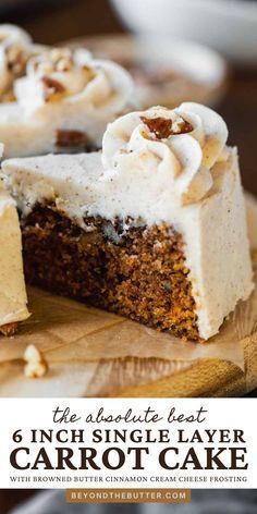 a close up of a slice of carrot cake on a plate with the title text above it