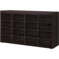 a large bookcase with many compartments on the front and bottom shelves in dark brown