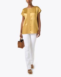 Designed with the modern woman in mind, Lafayette 148 New York brings their signature style to life with this top. The luxurious 100% silk silhouette is crafted with interlocking panels, creating a monochromatic geometric motif. Wear it with anything from your favorite jeans to ladylike skirts for a variety of chic styling options. Skirt And Top Dress, Geometric Motif, Yellow Silk, Silk Charmeuse, Skirt Top, Favorite Jeans, Signature Style, Dress Accessories, Modern Woman