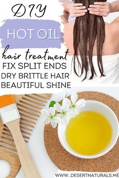 Give yourself some TLC tonight. Whip up this hot oil treatment for your hair and let it sit while you watch your favorite show. Use Peppermint and Rosemary essential oils to nourish your scalp and hair. Fix Split Ends, Dry Hair Ends, Olive Oil Hair Mask, Diy Hair Oil, Olive Oil Hair, Coconut Oil Skin Care, Coconut Oil Hair Mask, Dry Brittle Hair, Hair Mask For Damaged Hair