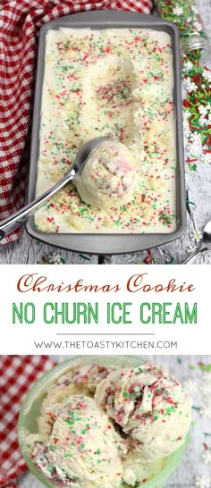 christmas cookie no churn ice cream in a green bowl with sprinkles