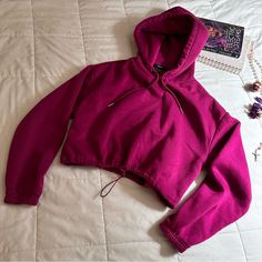 Vivid Magenta Color. Large Thick Hood. Never Worn. Offers Welcome! Trendy Drawstring Sweatshirt For Loungewear, Trendy Fall Hoodie With Drawstring, Trendy Drawstring Hoodie For Fall, Trendy Tops With Drawstring Hood And Cozy Fit, Trendy Winter Hoodie With Drawstring, Trendy Fleece Sweatshirt With Drawstring, Vivid Magenta, Magenta Color, Magenta Pink