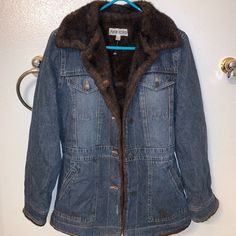 Good Used Condition Marvin Richards Coat - Nwot (Never Worn By Me), Bought At A Vintage Boutique In Melrose. Dark Wash Denim With Dark Brown Faux Fur Lining Throughout Except In The Sleeves (But Cuff Has Fur). Very Warm And Heavyweight Jean Jacket/Coat. Cute For Fall Or Winter Small Tear And Stain Near The Bottom Front (See Last Pic). Fur Lined Denim Jacket, Lined Denim Jacket, Dark Wash Denim, Jacket Coat, Vintage Boutique, Jean Coat, Blue Brown, Jean Jacket, Dark Brown