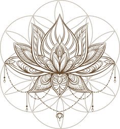 a drawing of a lotus flower in brown and white on a white background with an intricate pattern