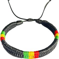 Jamaica Rasta Plaid Adjustable Cord Bracelet Adjustable Cord - Width 14 Mm, Length 17 Cm To 28 Cm Unisex Casual Black Braided Bracelets For Beach, Adjustable Black Bracelet With Band, Adjustable Black Friendship Bracelet, Adjustable Black Band Bracelet, Black Bracelet With Adjustable Band, Handmade Black Braided Bracelets For Beach, Adjustable Black Festival Jewelry, Casual Handmade Black Friendship Bracelets, Casual Black Band Wristband