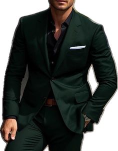 a man in a green suit and black shirt