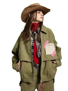 Trendy Fall Outerwear With Patchwork, Trendy Patchwork Outerwear For Fall, Khaki Patchwork Outerwear For Fall, Fall Khaki Patchwork Outerwear, Trendy Patchwork Outerwear For Work, Fall Patchwork Khaki Outerwear, Fall Patchwork Outerwear With Stand Collar, Retro Utility Jacket For Fall Outdoor, Trendy Khaki Patchwork Outerwear