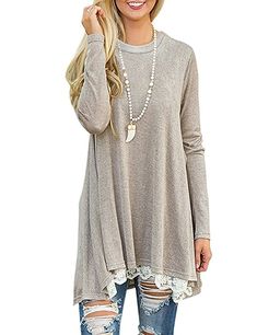 PRICES MAY VARY. Long Sleeve Tunic Blouses Is Made Of 65% Cotton + 35% Polyester,Soft & Breathable,Can Wearing On All Seasons Especially Fall And Winter Fashion & Chic Long Blouses For Leggings,Casual Long Sleeve Tops,Loose Dressy Tunic Blouse,Cute Swing Loose T-Shirt Dress For Women,Ladies,Juniors And Teen Girls Lace Spling Hem On Front,A Line Midi Dresses Above The Knee Length,Basic Long Sleeve Flare Tunic Tops,Loose Fit Comfy Shirt,Plus Size Tunic Tops For Women,Long Tops To Wear With Legging Hoodies For Teens, Chic Winter Style, Beauty Tunics, Long Tank Top, Tunics With Leggings, Top With Lace Trim, Lace Tunic Tops, Short Sleeve Tunic Tops, Casual Tunics