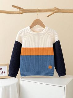 Young Boy Casual Loose Pullover Sweater Multicolor   Long Sleeve Polyester   Medium Stretch  Young Boys Clothing, size features are:Bust: ,Length: ,Sleeve Length: Loose Pullover Sweater, Slim Fit Top, Loose Pullover, Estilo Hip Hop, Boys Sweaters, Elegant Dresses Long, Embroidered Shorts, Women Midi, Pajama Set Women