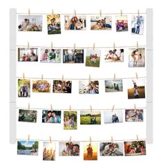 multiple photos hanging on clothes line with clothes pins