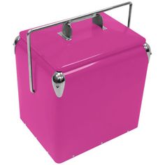 a pink ice chest cooler with two handles on the front and one handle on the back