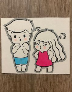 a drawing of a boy and girl with their arms around each other