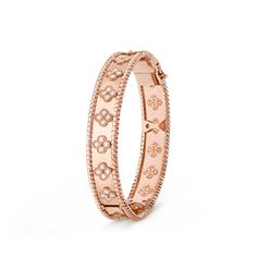 Perlée clovers bracelet, 18K rose gold, round diamonds, small model; diamond quality DEF, IF to VVS. Van Cleef And Arpels Jewelry, Van Cleef & Arpels, Signature Bracelet, Gold Bracelet For Women, Jewelry Lookbook, Van Cleef Arpels, Van Cleef, Dream Jewelry, Four Leaf Clover