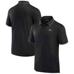 men's black polo shirt with white logo on the left chest and grey collar