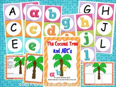 the coconut tree and abc's game is shown with four different letters, one for each