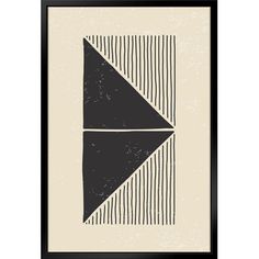 a framed black and white poster with an abstract design in the center, on a beige background