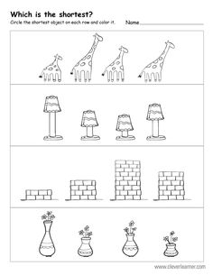 which is the shortest? worksheet for kids to learn how to draw and color