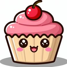 a cartoon cupcake with a cherry on top