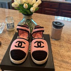 Brand New Authentic Chanel Espadrilles, Priced To Sell Fast Channel Espadrilles, Luxury Designer Black Espadrilles, Chanel Shoes Espadrilles, Chanel Quilted Sandals, Luxury Slip-on Espadrilles With Stitched Sole, Chanel Espadrilles, Espadrille Shoes, Light Pink, Espadrilles