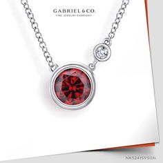 This timeless sterling silver necklace showcases a bezel set round garnet accented by a sensational round accent diamond. NK5241SV5GN#GabrielNY #UniqueJewelry#FineJewelry#GabrielAndCo #FineJewelry#FashionJewelry#UniqueJewelry#GiftIdeas#DiamondJewelry #Jewelry#gabrieljewelry#UniqueGifts #Jewelry #Design#HandcraftedJewelry #Elegance #DiamondNecklace #GoldNecklace #925SterlingSilver #RoundGarnet #DiamondPendantNecklace #925SterlingSilverNecklace Wedding Ring Necklaces, Diamond Hoop Earrings, Diamond Pendant Necklace, Bezel Setting, Ring Necklace, Diamond Pendant, Sterling Silver Necklaces, Shop Necklaces, Silver Fashion