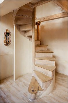 there is a spiral staircase in the house