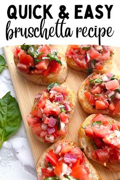 Classic bruschetta on a wood serving board. Bruschetta Easy, Easy Bruschetta Appetizers, Easy Bruschetta Recipe Simple, Easy Bruchetta Recipe, Bruchetta Appetizers Dip, Bruschetta Dip Recipe, Bruschetta Recipe Easy, Bruschetta Recipes, Brushetta Recipes