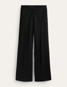 Westbourne Ponte Trousers - Black | Boden US Long Jersey Dress, Satin Shirt Dress, Ponte Fabric, Wideleg Pants, Womens Knit Dresses, Ponte Pants, Blouse Pants, Satin Shirt, Work Wear Women