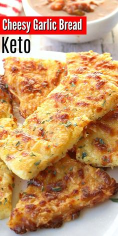 cheesy garlic bread keto on a white plate