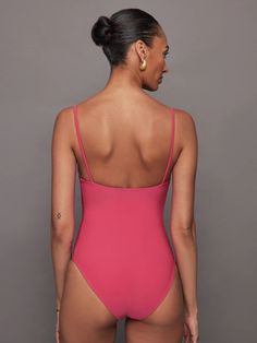 Swimsuit - Fuchsia Pink – Carbon38 Solid Swimwear With Built-in Bra, Compressive Swimwear With Built-in Bra For Beach, Pink Second-skin Swimwear With Lined Body, Polyamide Swimwear With Built-in Bra For Poolside, Tight Fit Solid Swimwear In Nylon, Chic One-piece Second-skin Swimwear, Solid Second-skin Nylon Swimwear, Second-skin Solid Color Nylon Swimwear, Chic Solid Swimwear With Minimal Stretch