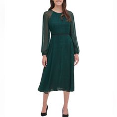 Nwt Color Emerald Green It Is A Subtly Romantic Style Dress. Chic A-line Tommy Hilfiger Dress, Spring Workwear Dress With Sheer Sleeves, Elegant Black Tommy Hilfiger Dress, Chic Tommy Hilfiger Dresses For Work, Fall Sheer Sleeves Dress For Work, Fall Workwear Dress With Sheer Sleeves, Elegant Tommy Hilfiger Dresses For Workwear, Elegant Tommy Hilfiger Midi Dress For Spring, Tommy Hilfiger Knee-length Workwear Dress