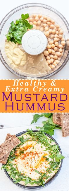 healthy and extra creamy mustard hummus with chickpeas